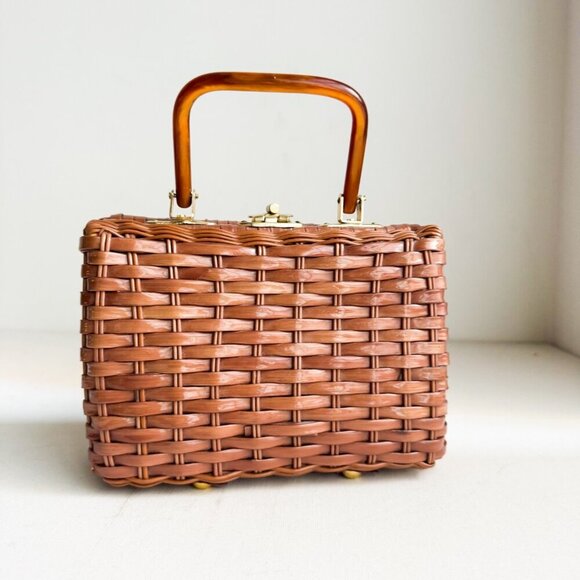 Stein Vintage Woven Basket Structured Small Handbag - Picture 1 of 8